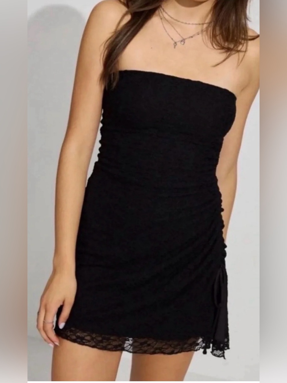 Garage Black Strapless Lace-Trim Mini Dress XS
